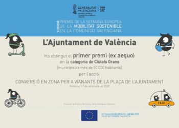 La conversió en zona de vianants de la plaça de l’Ajuntament gana el premi de la Setmana Europea de la Mobilitat Sostenible en la Comunitat Valenciana
